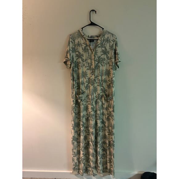 Bumble Bell Palm Tree Print Jumpsuit Size M Boho Resort Beach Vacation - Picture 1 of 4
